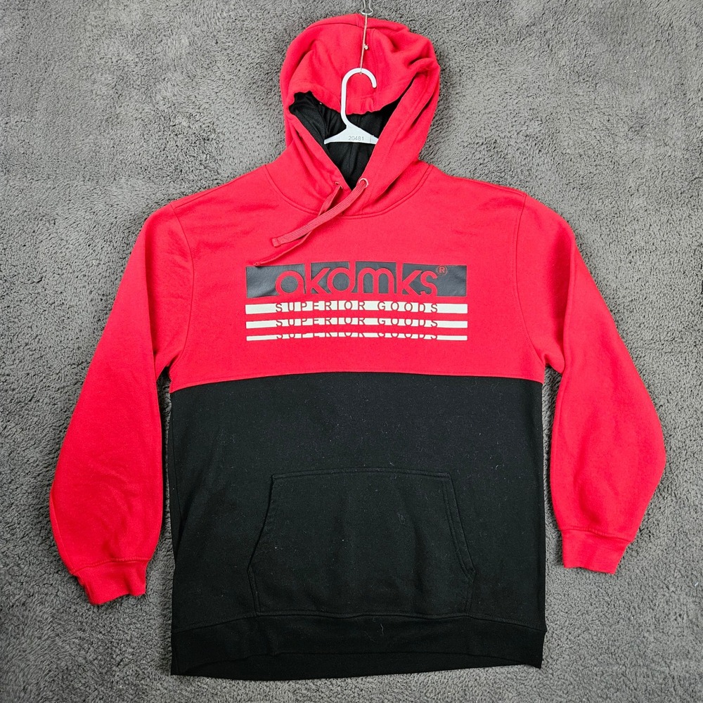 Akademiks Mens 3XL Red Black‎ Colorblock Superior Goods Graphic Pullover Hoodie